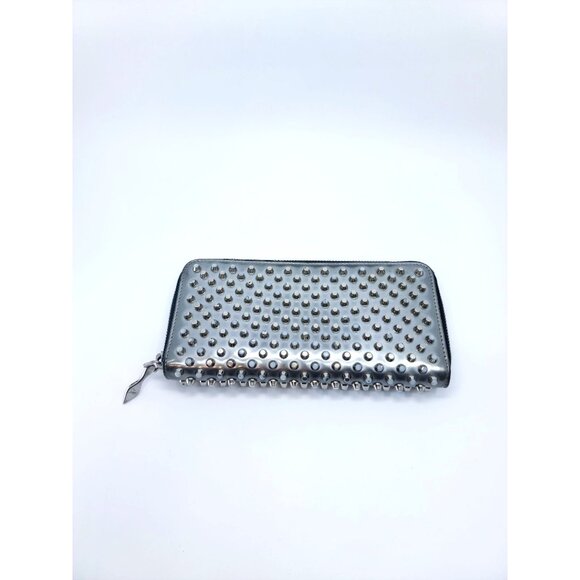Christian Louboutin PANETTONE Silver Studded Chrome Leather Clutch Wallet